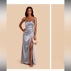 Catherine Dress Shiny Satin Dusty Blue